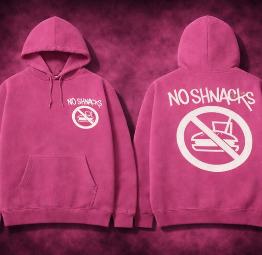 No Shnacks Pink Hoodie – White Puff Print
